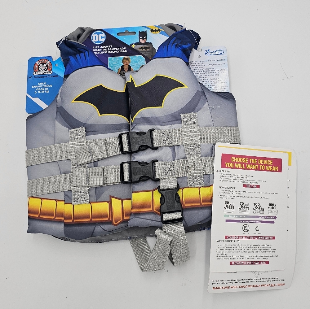 NWT DC SwimWay Batman Child's Life Jacket 33-55 lbs